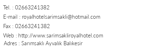 Sarmsakl Royal Hotel telefon numaralar, faks, e-mail, posta adresi ve iletiim bilgileri